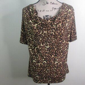 Ellen Tracy Blouse L Animal Print Brown Black